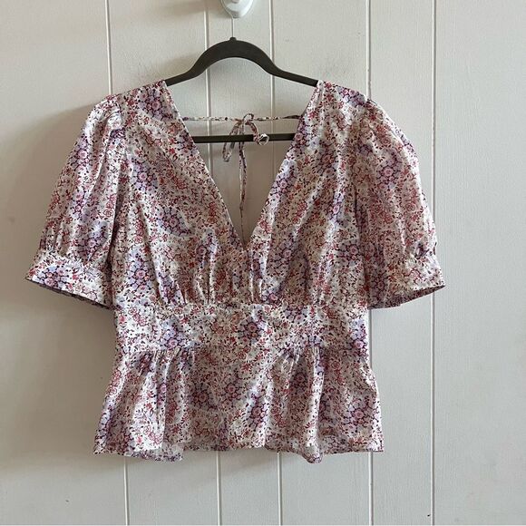 J.CrewPuff-sleeve V-neck top in Ratti paisley garden NWT - Picture 3 of 16